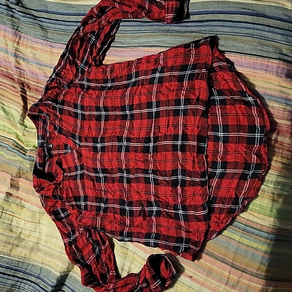 Plaid Red and Black Long Sleeve Women's Top